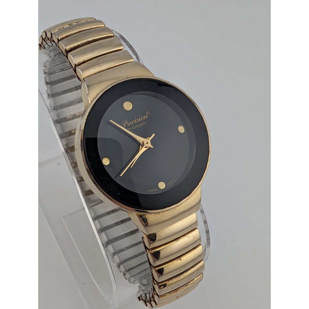 Precision By Gruen Watch Women‎ 28mm Gold Tone Stretch Band- New Battery